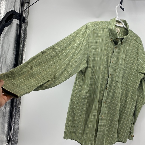 L.L. BEAN wrinkle resistant 100% cotton green yellow windowpane button down - Picture 3 of 7